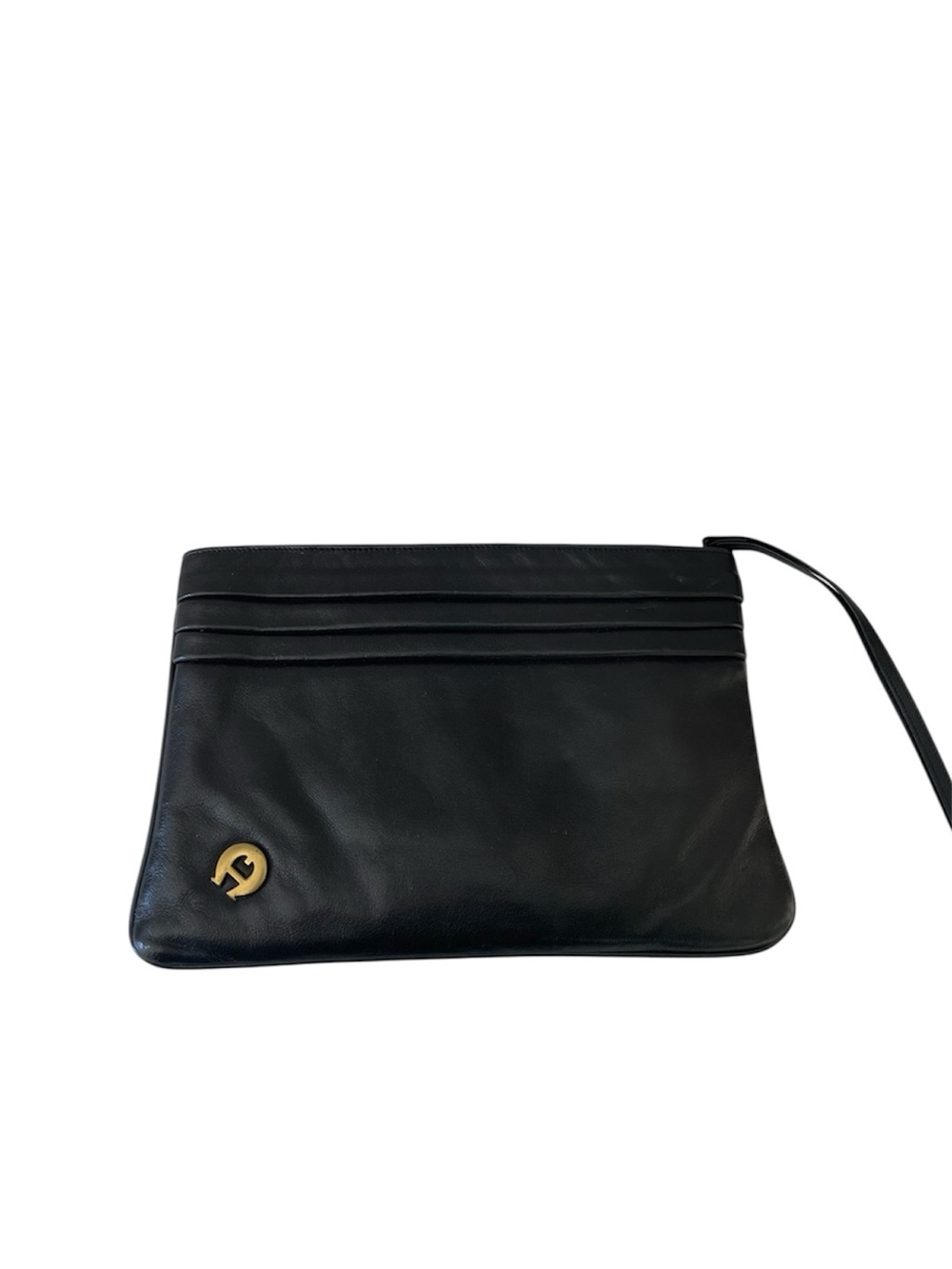 Vintage Etienne Aigner Black Leather XL Clutch